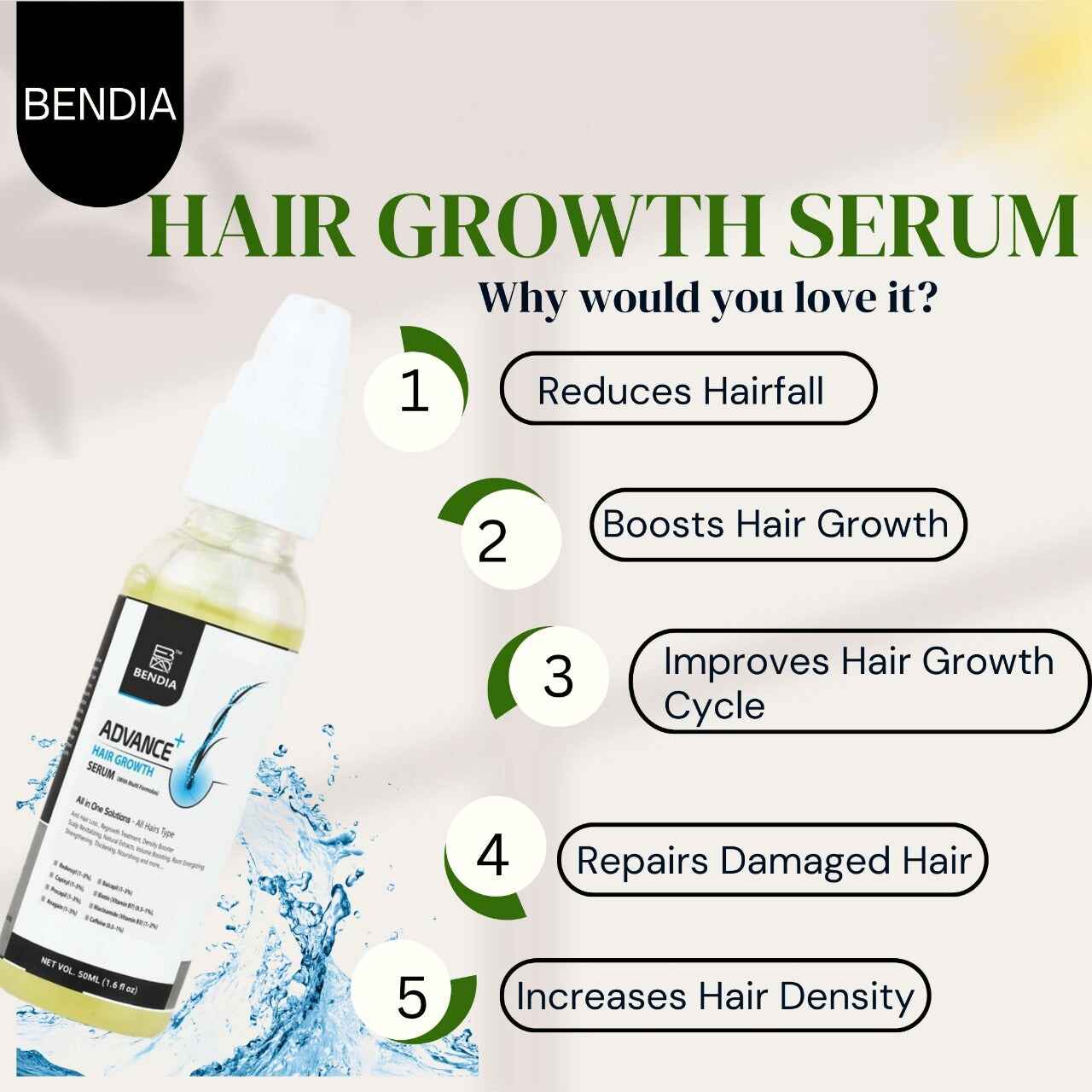 BENDIA Hair Serum Reduce Hairfall in 8 weeks-(50ml)
